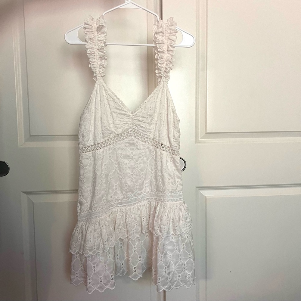 LoveShackFancy White Eyelet Ruffled Strap Slip Dress